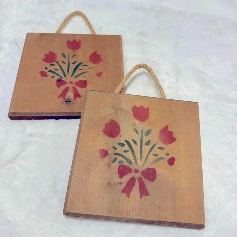 Vintage Wooden Country Tulip Stenciled Flower Signs Farmhouse Rustic Shabby Chic